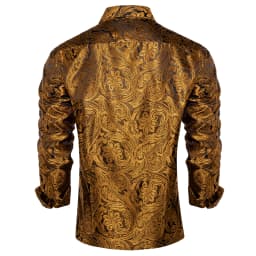 Gold Paisley Shirts for Men Long Sleeve Luxury Brand Tuxedo Wedding Party Men Clothing DiBanGu