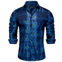 Gold Paisley Shirts for Men Long Sleeve Luxury Brand Tuxedo Wedding Party Men Clothing DiBanGu