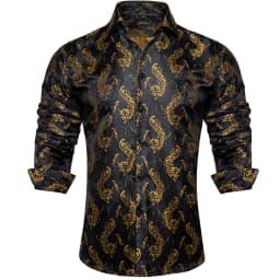 Gold Paisley Shirts for Men Long Sleeve Luxury Brand Tuxedo Wedding Party Men Clothing DiBanGu