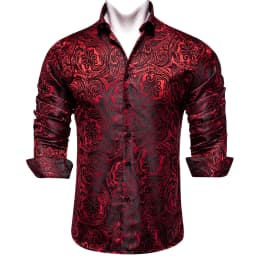 Gold Paisley Shirts for Men Long Sleeve Luxury Brand Tuxedo Wedding Party Men Clothing DiBanGu