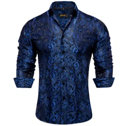 Gold Paisley Shirts for Men Long Sleeve Luxury Brand Tuxedo Wedding Party Men Clothing DiBanGu