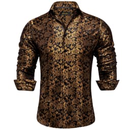 Gold Paisley Shirts for Men Long Sleeve Luxury Brand Tuxedo Wedding Party Men Clothing DiBanGu