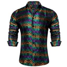 Gold Paisley Shirts for Men Long Sleeve Luxury Brand Tuxedo Wedding Party Men Clothing DiBanGu
