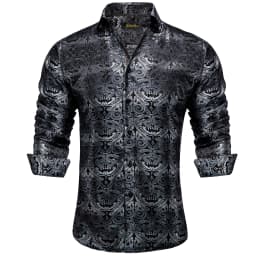 Gold Paisley Shirts for Men Long Sleeve Luxury Brand Tuxedo Wedding Party Men Clothing DiBanGu