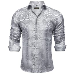 Gold Paisley Shirts for Men Long Sleeve Luxury Brand Tuxedo Wedding Party Men Clothing DiBanGu