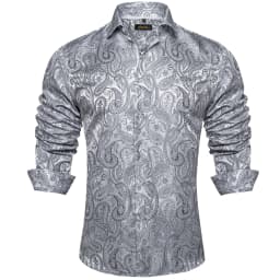 Gold Paisley Shirts for Men Long Sleeve Luxury Brand Tuxedo Wedding Party Men Clothing DiBanGu