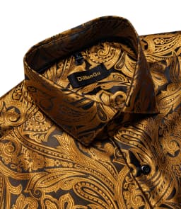 Gold Paisley Shirts for Men Long Sleeve Luxury Brand Tuxedo Wedding Party Men Clothing DiBanGu