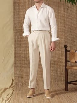 Mr. Lu San summer light breathable 100 linen one-piece collar long sleeve shirt gentry all-match white shirt men
