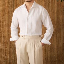 Mr. Lu San summer light breathable 100 linen one-piece collar long sleeve shirt gentry all-match white shirt men