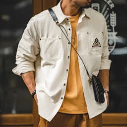 Maden Men Tooling 100% Cotton Indian Totem Shirt Japan Retro Sleeve Patchwork Pocket Turn-down Collar Single-breasted Clothing