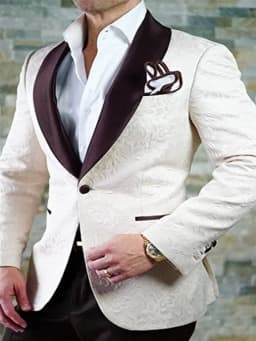 Groomsmen White Pattern Groom Tuxedos Shawl Satin Lapel Men Suits 2 Pieces Wedding Bridegroom ( Jacket + Pants + Tie ) D201