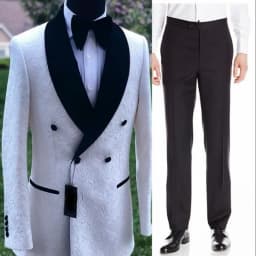 Groomsmen White Pattern Groom Tuxedos Shawl Satin Lapel Men Suits 2 Pieces Wedding Bridegroom ( Jacket + Pants + Tie ) D201