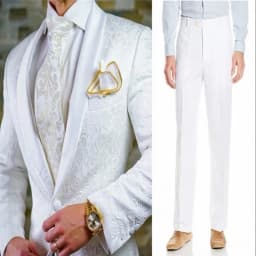 Groomsmen White Pattern Groom Tuxedos Shawl Satin Lapel Men Suits 2 Pieces Wedding Bridegroom ( Jacket + Pants + Tie ) D201