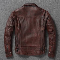 Top layer Cow Oversized Leather Jacket Red-Brown American retro Motorcycle Style Color Distressed High Sense Coat