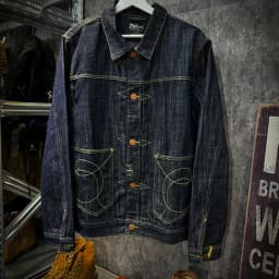 16 oz unstarched Black wood dyed red earthen denim jacket Heavy weight work shirt for fall and winter