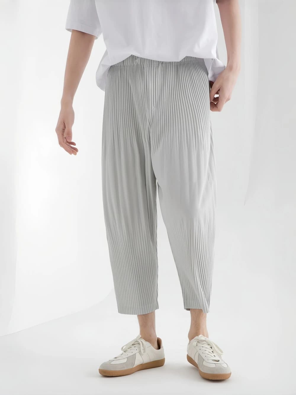 Miyake Pleated Japanese Harem Pants Men Loose Pants Breathable Low-crotch Vintage Clothing