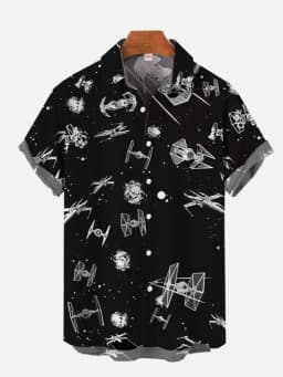 Men's Cyber Style Shirt Future Technology Print Lapel Collar Short Sleeve XS-5XL Street Ready