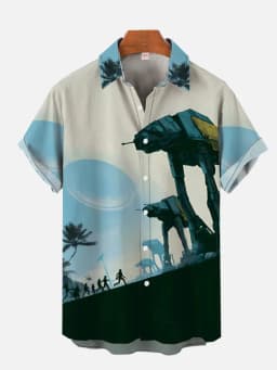 Men's Cyber Style Shirt Future Technology Print Lapel Collar Short Sleeve XS-5XL Street Ready