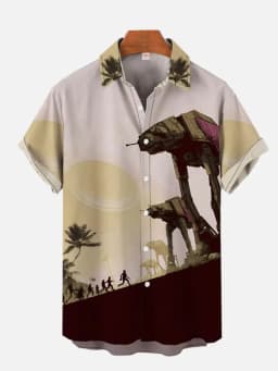 Men's Cyber Style Shirt Future Technology Print Lapel Collar Short Sleeve XS-5XL Street Ready