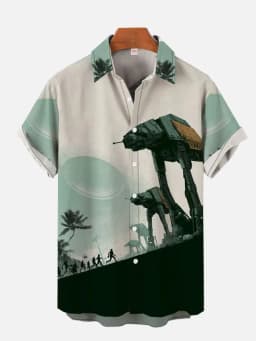 Men's Cyber Style Shirt Future Technology Print Lapel Collar Short Sleeve XS-5XL Street Ready