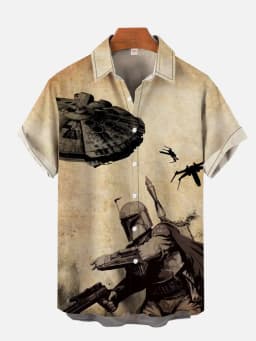 Men's Cyber Style Shirt Future Technology Print Lapel Collar Short Sleeve XS-5XL Street Ready