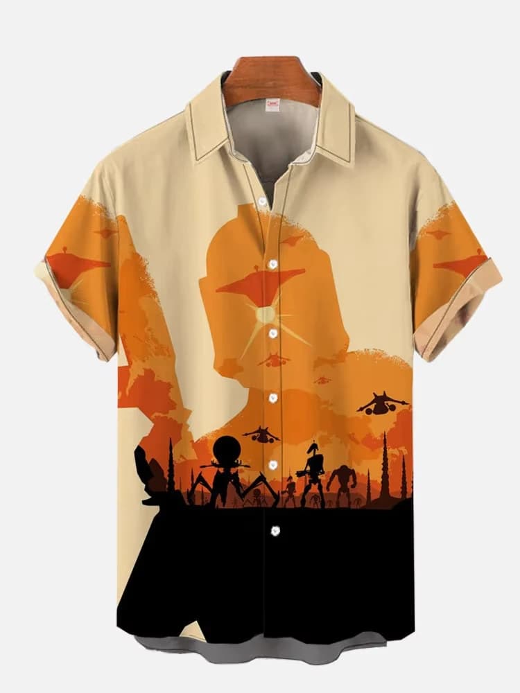 Men's Cyber Style Shirt Future Technology Print Lapel Collar Short Sleeve XS-5XL Street Ready