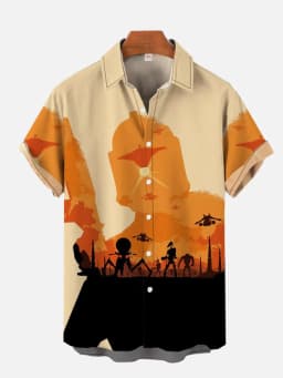 Men's Cyber Style Shirt Future Technology Print Lapel Collar Short Sleeve XS-5XL Street Ready