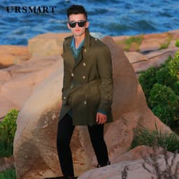 Windbreaker men's Double breasted medium and long length black British tough thickened wool liner new fashion trench coat