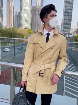 Windbreaker men's Double breasted medium and long length black British tough thickened wool liner new fashion trench coat
