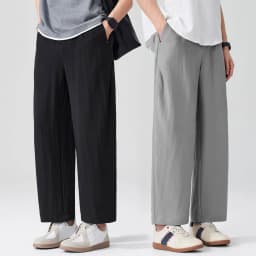 Men Breathable cool Spring Summer Lightweight Linen Blend Ankle-length Pants cityboy Loose Wide Leg Casual Pants Harem Trousers