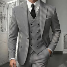 Men's Classic 3-Piece Suit Set - Slim Fit Notched Lapel Blazer with Vest & Pants, Versatile Formal Outfit for Business & Events