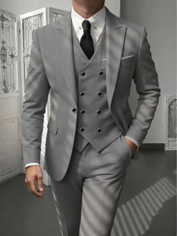 Men's Classic 3-Piece Suit Set - Slim Fit Notched Lapel Blazer with Vest & Pants, Versatile Formal Outfit for Business & Events