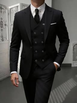 Men's Classic 3-Piece Suit Set - Slim Fit Notched Lapel Blazer with Vest & Pants, Versatile Formal Outfit for Business & Events