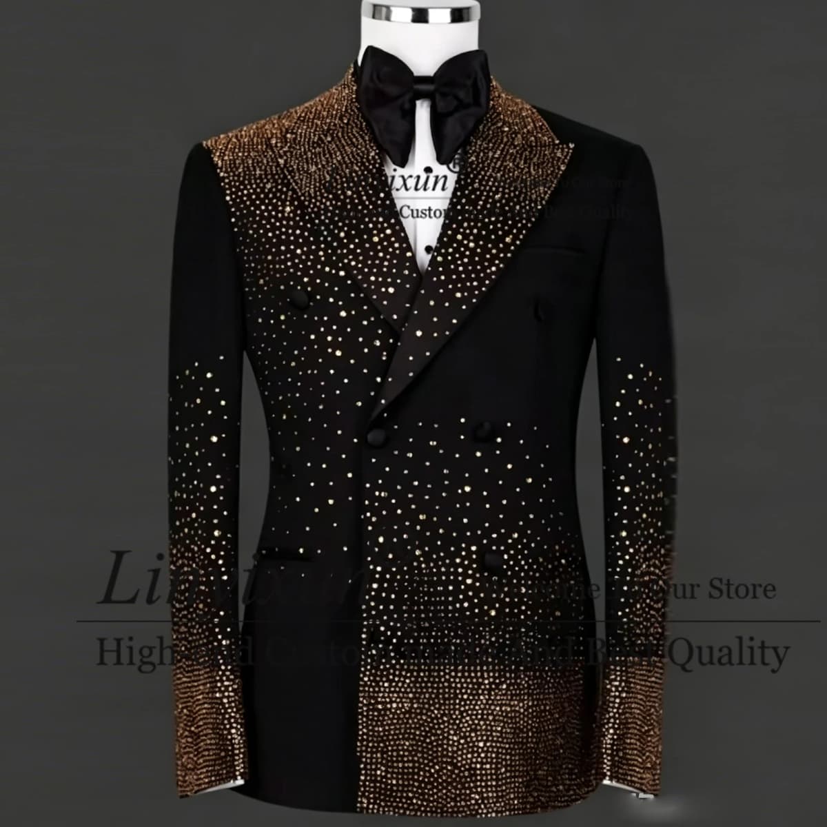 Luxury Peak Lapel Full Rhinestone Tuxedo Men's Suit 2 Piece Set Wedding Prom Party Formal Suit Slim Fit Custom Made ropa hombre