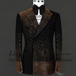 Luxury Peak Lapel Full Rhinestone Tuxedo Men's Suit 2 Piece Set Wedding Prom Party Formal Suit Slim Fit Custom Made ropa hombre