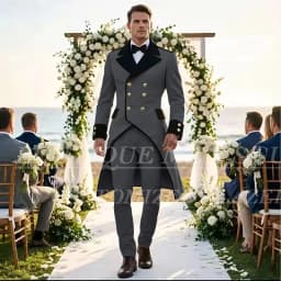 Elegant Wedding Men's Suits Tuxedos Luxury Double Breasted Long Blazer Customized 2 Piece Jacket Pants Sets Formal Groom Outfits