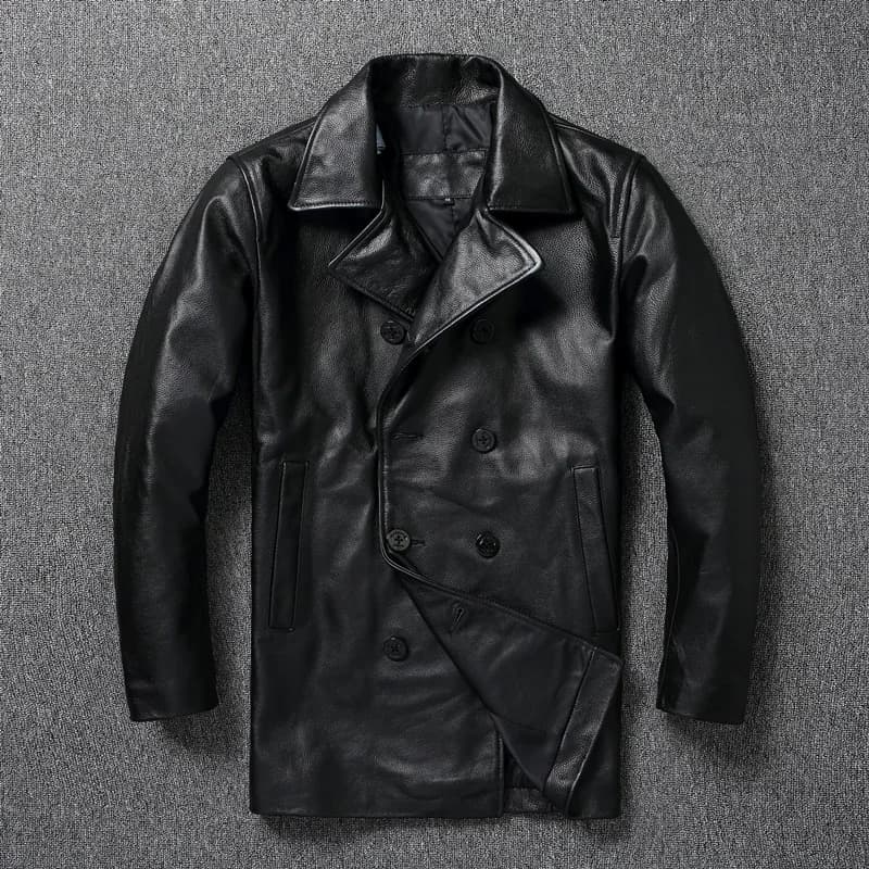 LNY Shop Top.Men Winter genuine leather jacket.740 Plus size black cowhide long business leather coat.무스탕 overcoat.Trench