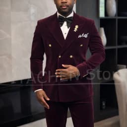 Chic Velvet Men Two Piece Suit Double Breasted Gold Buttons Blazer And Pants Luxury Wedding Groom Evening Party Prom Tuxedo