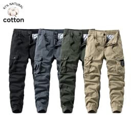 2026 Men's Baggy Cargo Pants 97%Cotton Work Trousers Multi-Pocket Casual Sports Pants Elastic Waist Outdoor Overalls Trousers