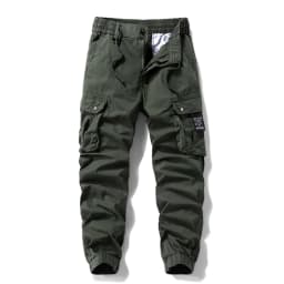 2026 Men's Baggy Cargo Pants 97%Cotton Work Trousers Multi-Pocket Casual Sports Pants Elastic Waist Outdoor Overalls Trousers