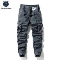 2026 Men's Baggy Cargo Pants 97%Cotton Work Trousers Multi-Pocket Casual Sports Pants Elastic Waist Outdoor Overalls Trousers