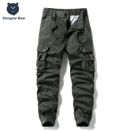 2026 Men's Baggy Cargo Pants 97%Cotton Work Trousers Multi-Pocket Casual Sports Pants Elastic Waist Outdoor Overalls Trousers