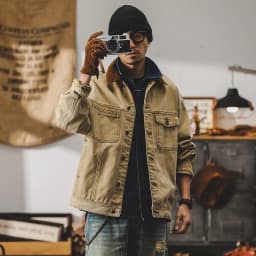 2024 autumn and winter American retro overalls male color contrast loose fashion brand casual jacket