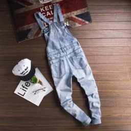 Men's Light Blue Slim Snow Washed Denim Bib Overalls for Tall Big Plus Size Hole Ripped Suspenders Jumpsuits Cargo Torn Jeans