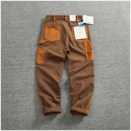 Autumn and winter heavy high-end vintage overalls men bead canvas grain color patchwork logging motorcycle casual pants tide