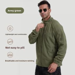 Football Cap Fleece Outdoor Cycling Hiking Fishing, Camping Sport, Stand-up Collar Fleece Jacket, Tactical Warm-weather Coat