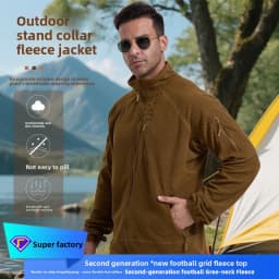 Football Cap Fleece Outdoor Cycling Hiking Fishing, Camping Sport, Stand-up Collar Fleece Jacket, Tactical Warm-weather Coat