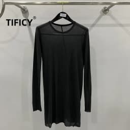 High Street Cotton T-shirts Tops Men's Style | Autumn/Winter Thin Dark Knitted Base Long Sleeve Casual Tshirt TEE Shirt
