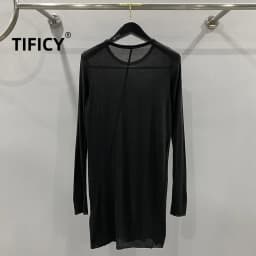 High Street Cotton T-shirts Tops Men's Style | Autumn/Winter Thin Dark Knitted Base Long Sleeve Casual Tshirt TEE Shirt