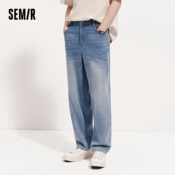 Semir Men Pants Denim Cool Feeling Back Elastic Waist Loose Tapered Leg Commute Style 2026 Summer Casual Top